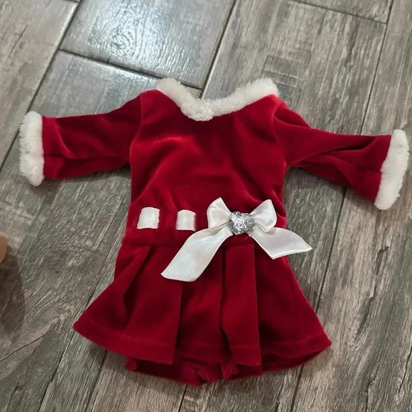 Dollie & Me Velvet Fur Trim Bow Christmas Dress Doll Outfit - Picture 1 of 7